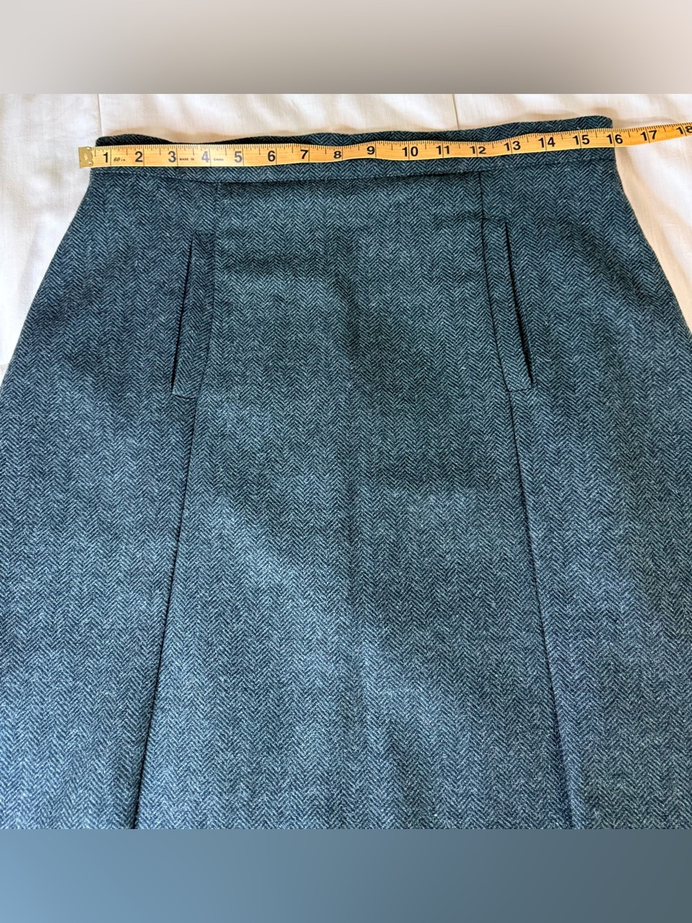 Modcloth wool blend preppy green black herringbone A line skirt lined pockets L - Picture 7 of 12